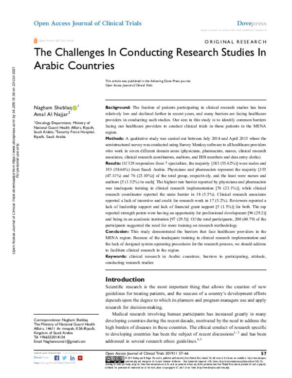 (PDF) The Challenges In Conducting Research Studies In Arabic Countries