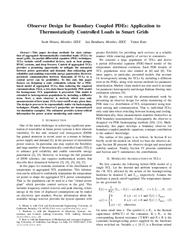(PDF) Observer design for boundary coupled PDEs: Application to ...