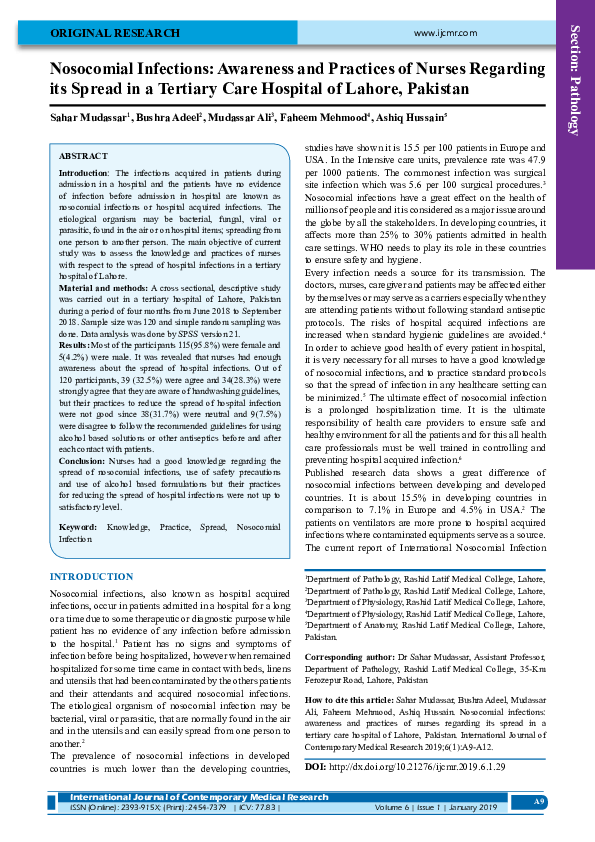 (PDF) Nosocomial Infections: Awareness and Practices of Nurses ...