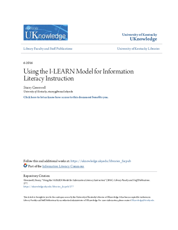 (PDF) Using the I-LEARN model for information literacy instruction