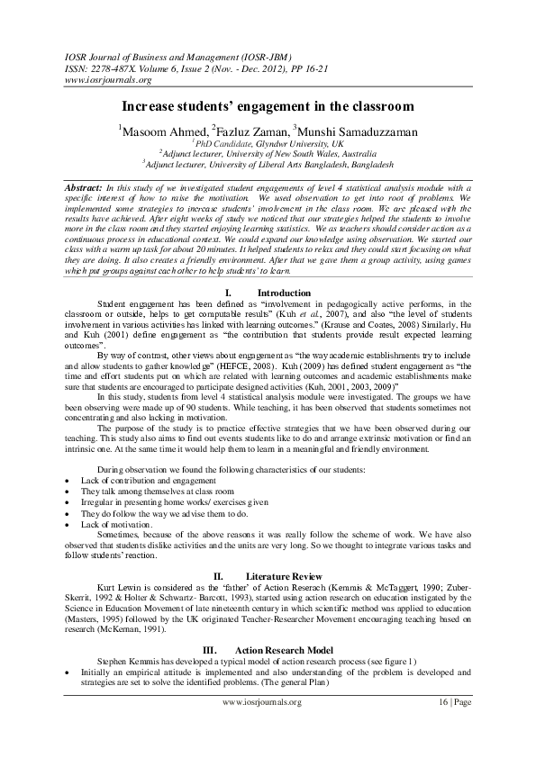 (PDF) Increase students’ engagement in the classroom