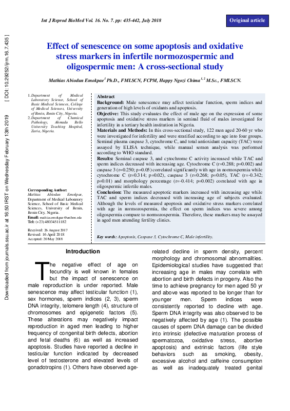 (PDF) Effect of senescence on some apoptosis and oxidative stress ...
