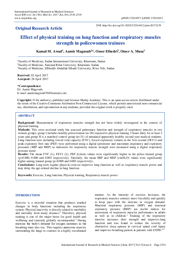 (PDF) Effect of physical training on lung function and respiratory ...