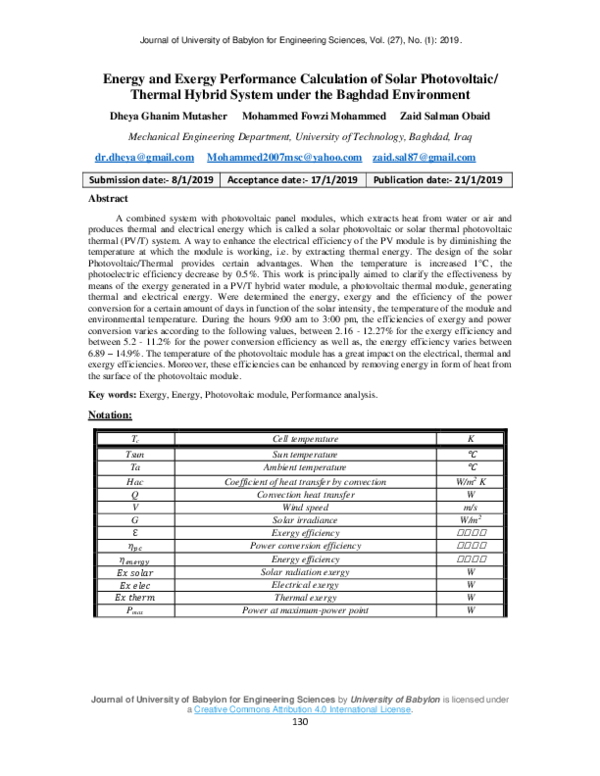 (PDF) Energy and Exergy Performance Calculation of Solar Photovoltaic ...