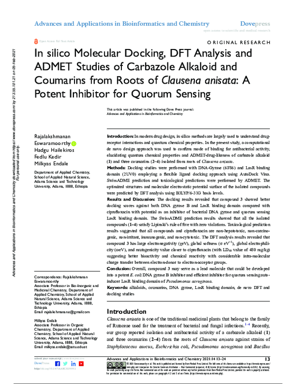 (PDF) In silico Molecular Docking DFT Analysis and ADMET Studies of ...