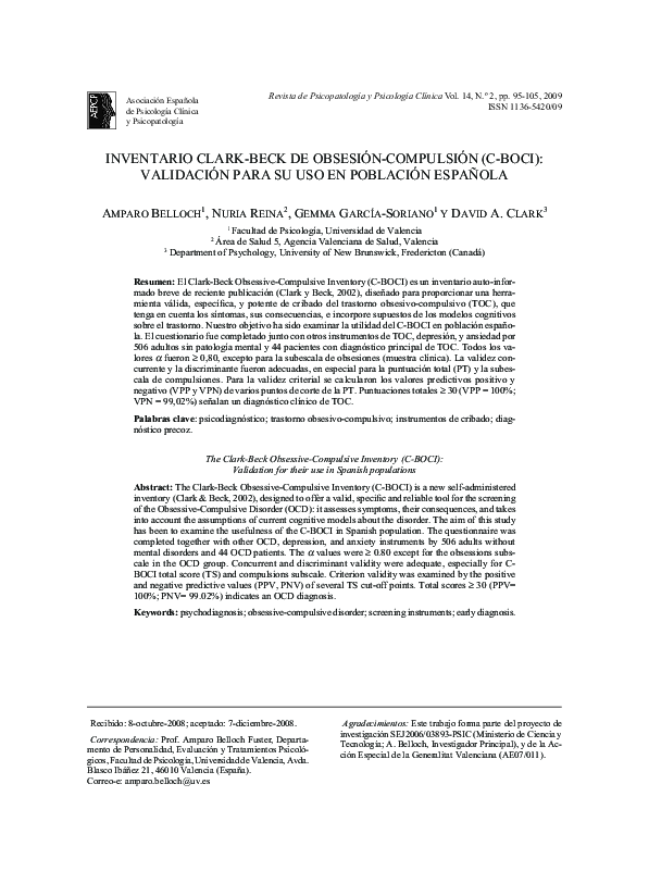 (PDF) Inventario Clark-Beck de Obsesión-Compulsión (C-BOCI ...