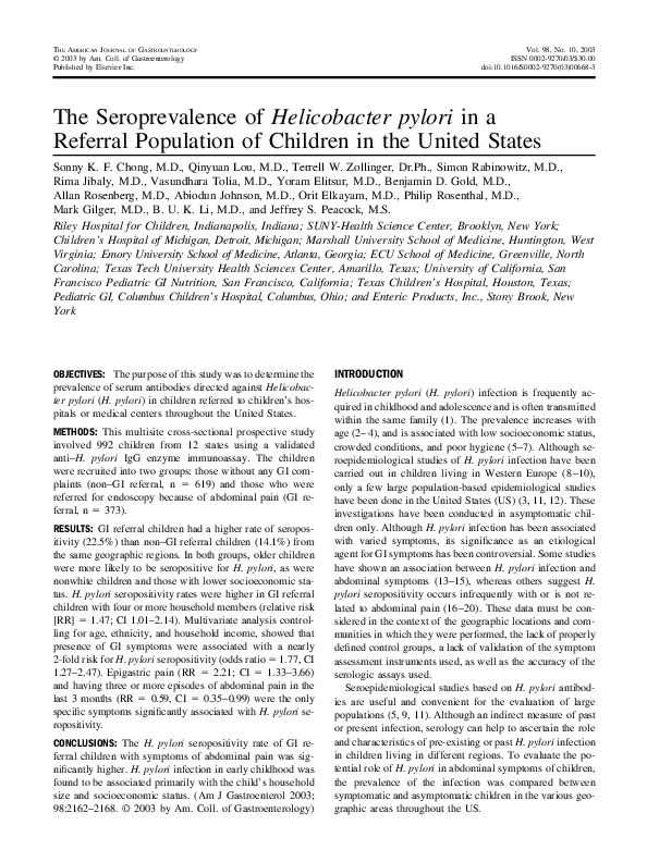 (PDF) The seroprevalence of Helicobacter pylori in a referral ...