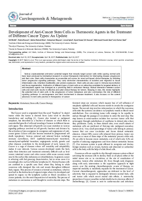 (PDF) Development of Anti-Cancer Stem Cells as Theranostic Agents in ...