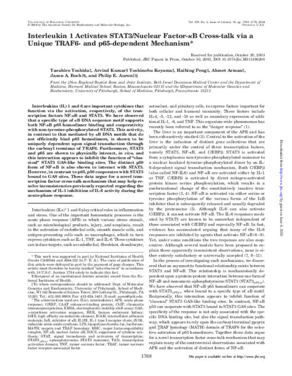 (PDF) Interleukin 1 Activates STAT3/Nuclear Factor- B Cross-talk via a ...