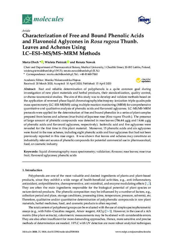 (PDF) Characterization of Free and Bound Phenolic Acids and Flavonoid ...