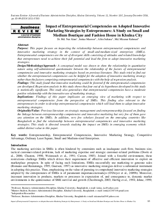 (PDF) Impact of Entrepreneurial Competencies on Adopted Innovative ...