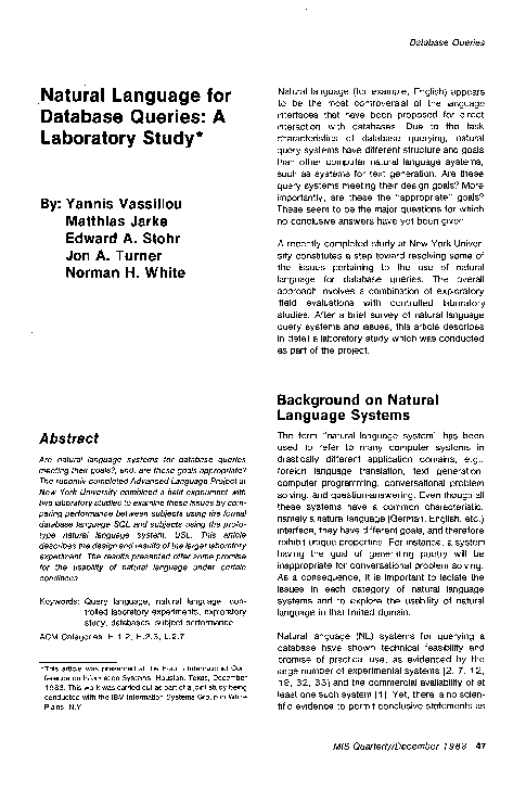 (PDF) Natural language for database queries: A laboratory study