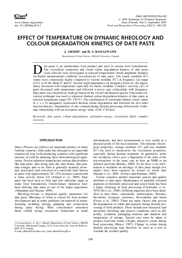 (PDF) Effect of Temperature on Dynamic Rheology and Colour Degradation ...
