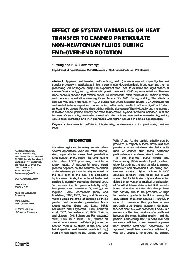 (PDF) Effect of System Variables on Heat Transfer to Canned Particulate ...