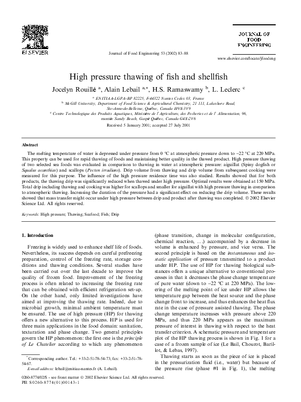 (PDF) High pressure thawing of fish and shellfish
