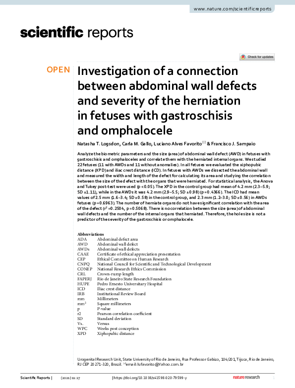 (PDF) Investigation of a connection between abdominal wall defects and ...
