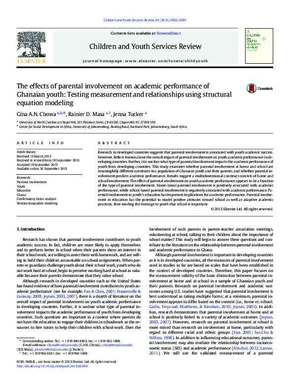 (PDF) The effects of parental involvement on academic performance of ...
