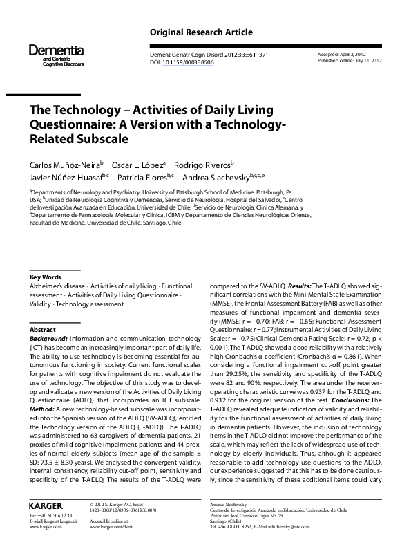 (PDF) The Technology–Activities of Daily Living Questionnaire: A ...