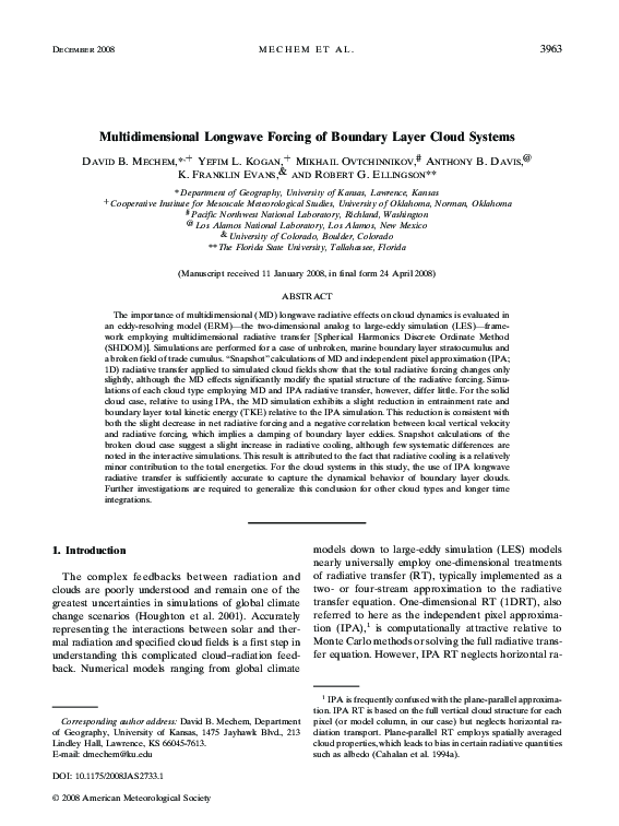 (PDF) Multidimensional Longwave Forcing of Boundary Layer Cloud Systems
