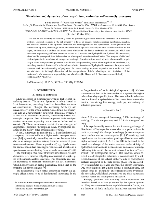 (PDF) Simulation and dynamics of entropy-driven, molecular self ...