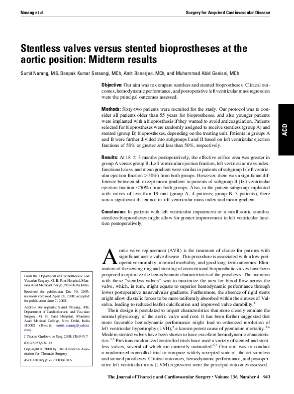 (PDF) Stentless valves versus stented bioprostheses at the aortic ...