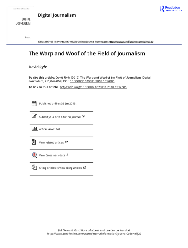(PDF) The Warp and Woof of the Field of Journalism | David Ryfe ...