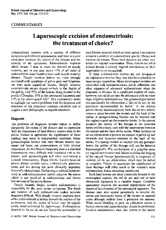 (PDF) Laparoscopic excision of endometriosis: the treatment of choice?