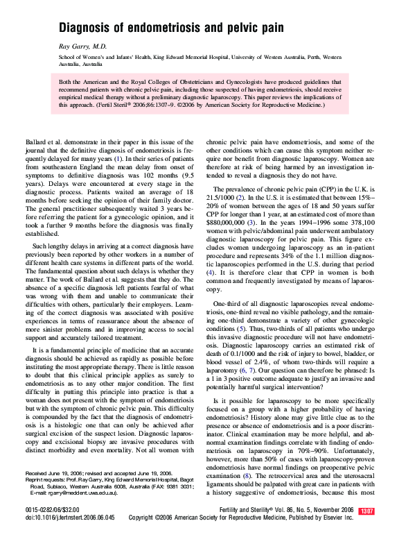 (PDF) Diagnosis of endometriosis and pelvic pain