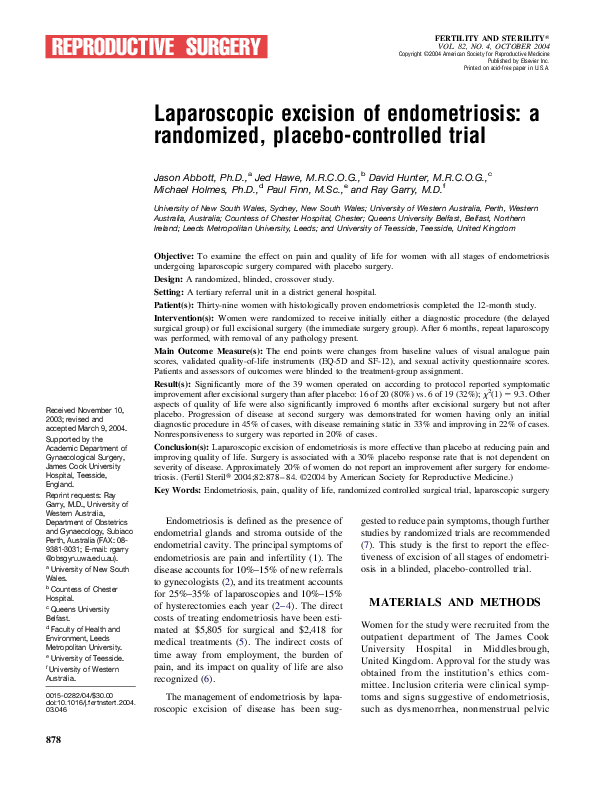 (PDF) Laparoscopic excision of endometriosis: A randomized, placebo ...