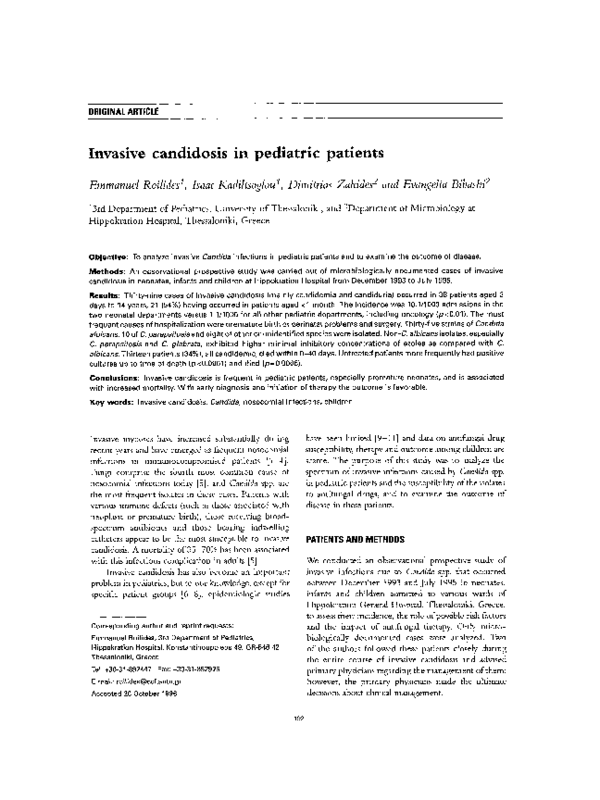 (PDF) Invasive candidosis in pediatric patients