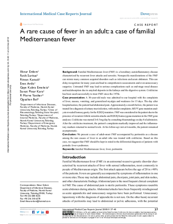(PDF) A rare cause of fever in an adult: a case of familial ...