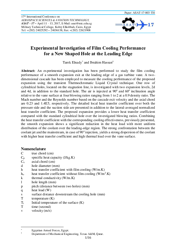 (PDF) Experimental Investigation of Film Cooling Performance for a New ...