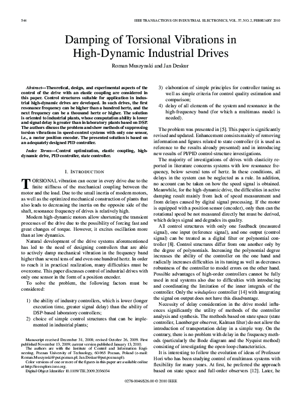 (PDF) Damping of Torsional Vibrations in High-Dynamic Industrial Drives