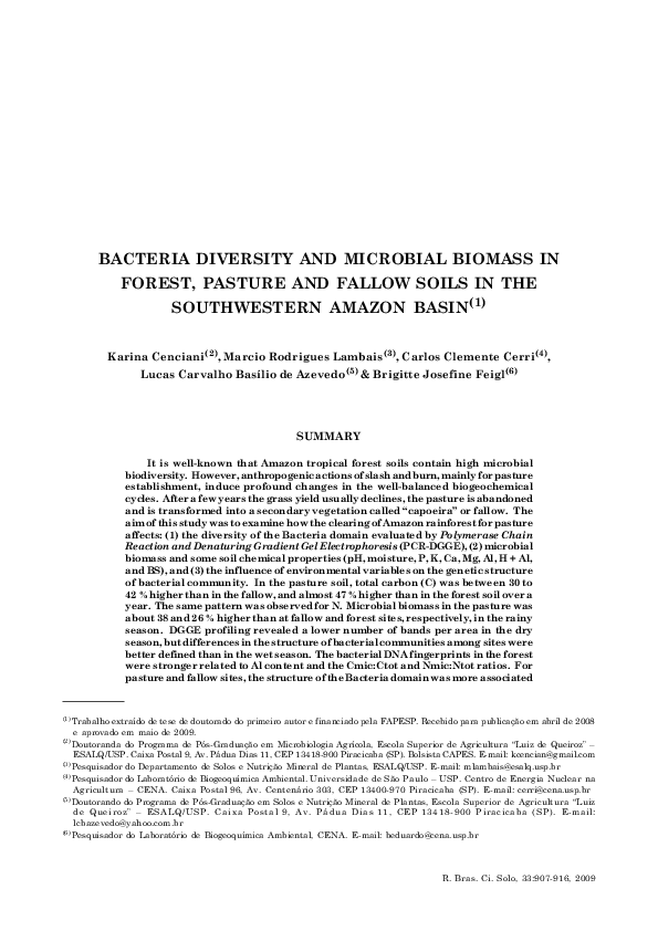(PDF) Bacteria diversity and microbial biomass in forest, pasture and ...
