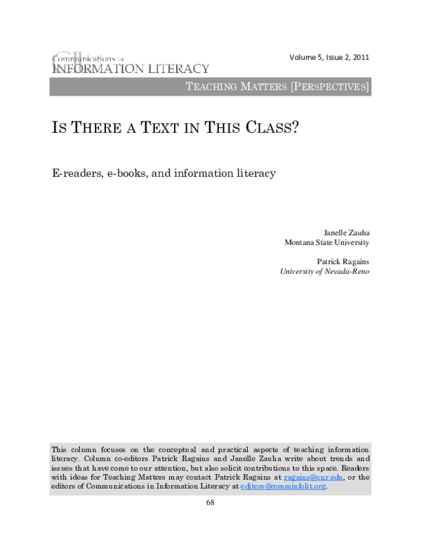 (PDF) Is There a Text in This Class? E-readers, e-books, and ...