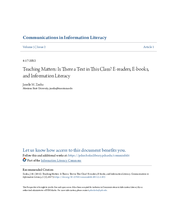 (PDF) Teaching Matters: Is There a Text in This Class? E-readers, E ...