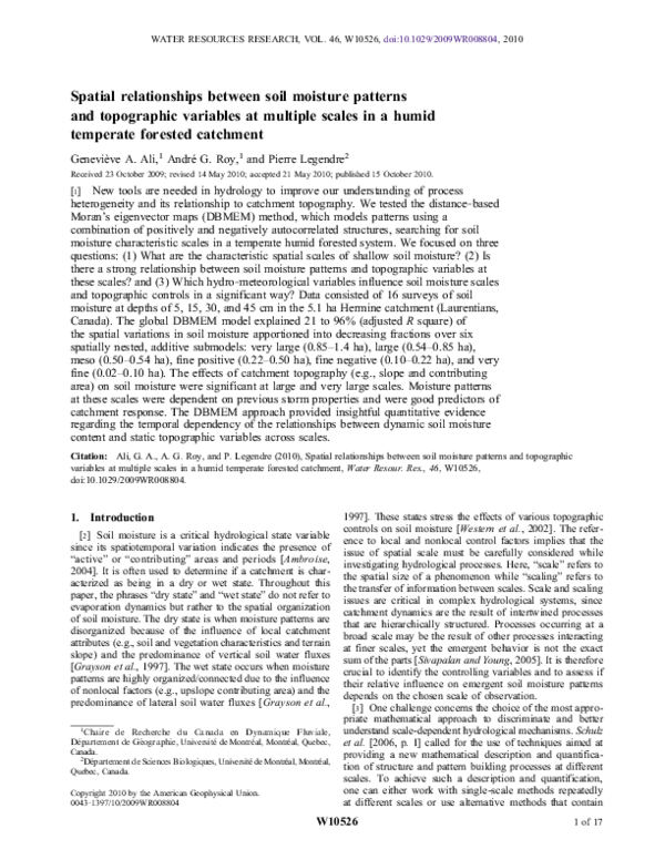 (PDF) Spatial relationships between soil moisture patterns and ...