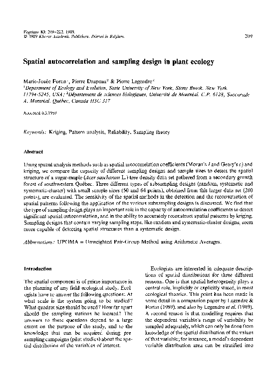 (PDF) Spatial autocorrelation and sampling design in plant ecology