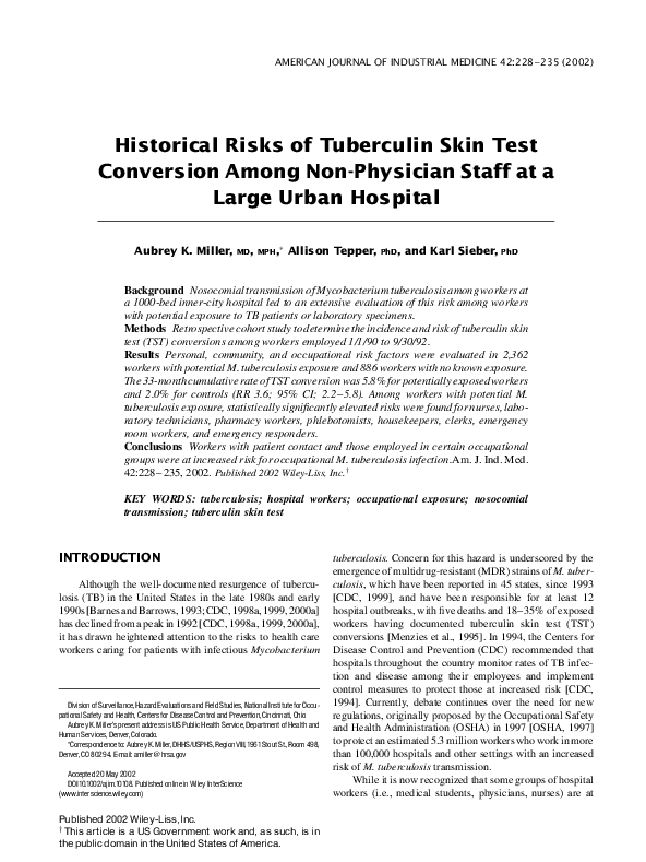 (PDF) Historical risks of tuberculin skin test conversion among non ...