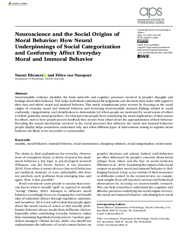 (PDF) Neuroscience and the Social Origins of Moral Behavior: How Neural ...