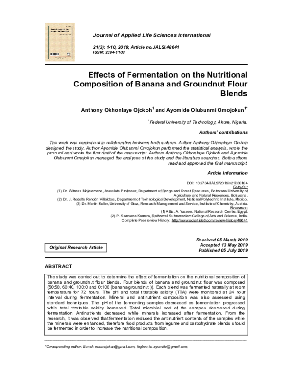 (PDF) Effects of Fermentation on the Nutritional Composition of Banana ...