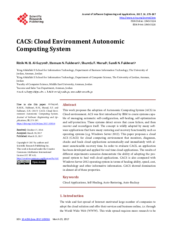 (PDF) CACS: Cloud Environment Autonomic Computing System