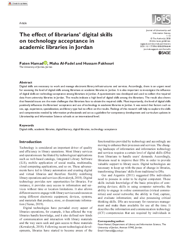 (PDF) The effect of librarians digital skills on technology