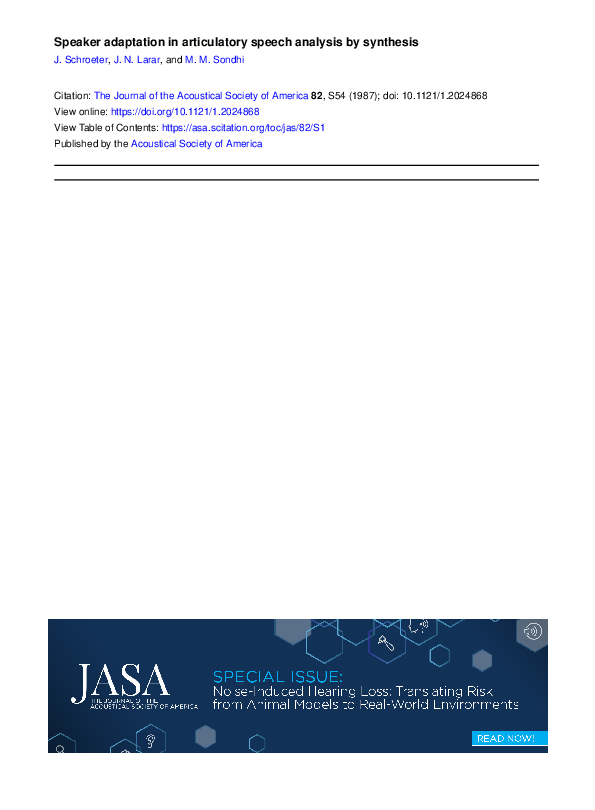 (PDF) Speaker adaptation in articulatory speech analysis by synthesis