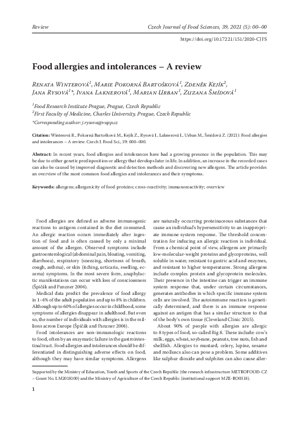 (PDF) Food allergies and intolerances – A review