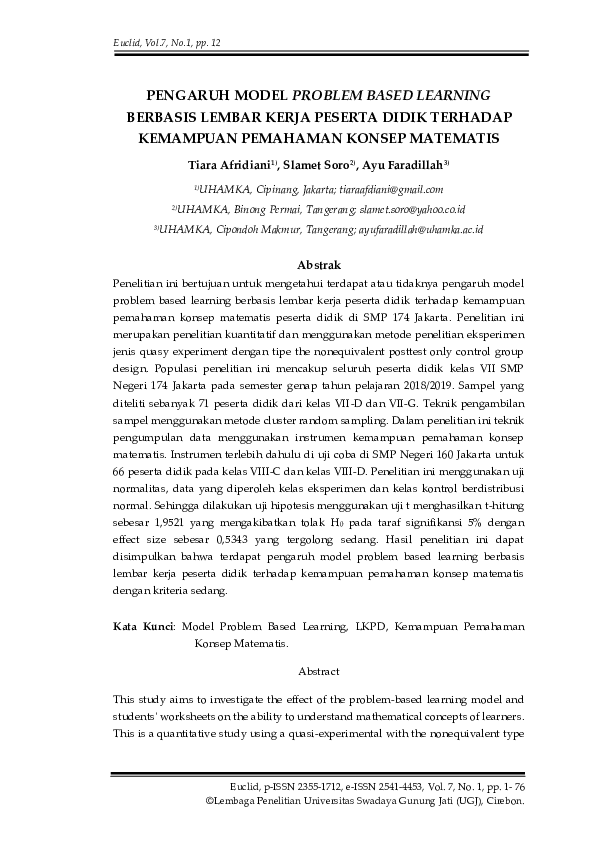 (PDF) Pengaruh Model Problem Based Learning (PBL) Berbasis Lembar Kerja ...