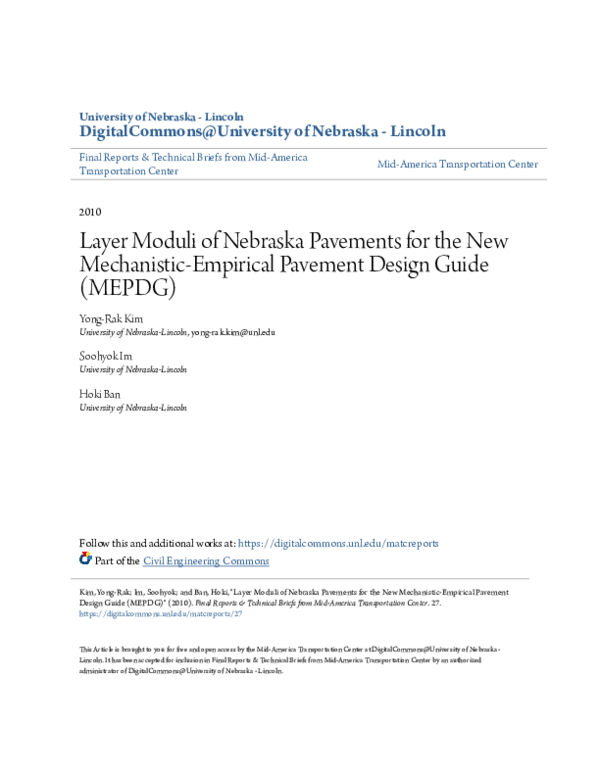 (PDF) Layer Moduli of Nebraska Pavements for the New Mechanistic ...
