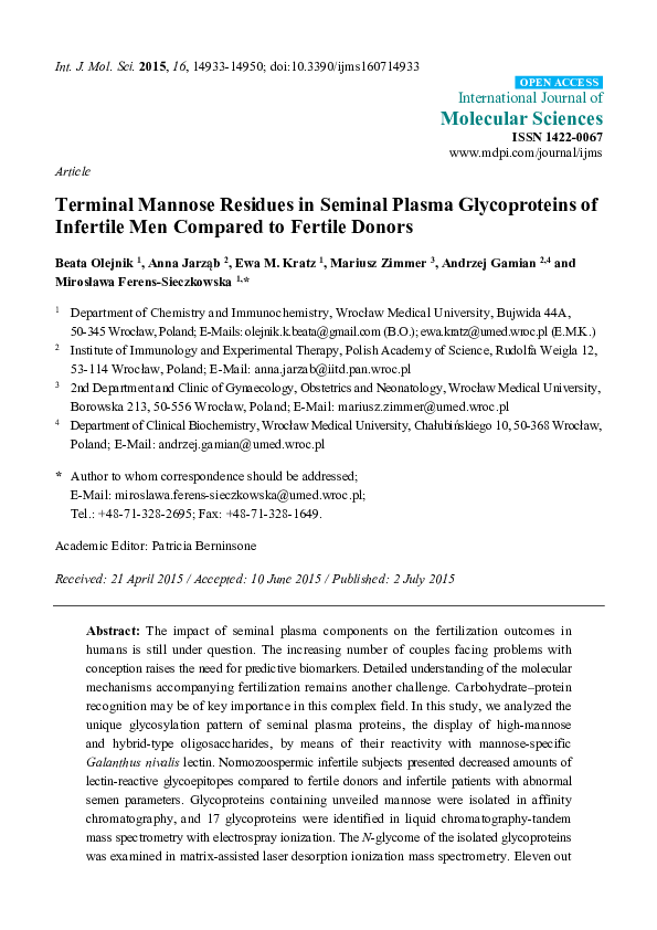 (PDF) Terminal Mannose Residues in Seminal Plasma Glycoproteins of ...