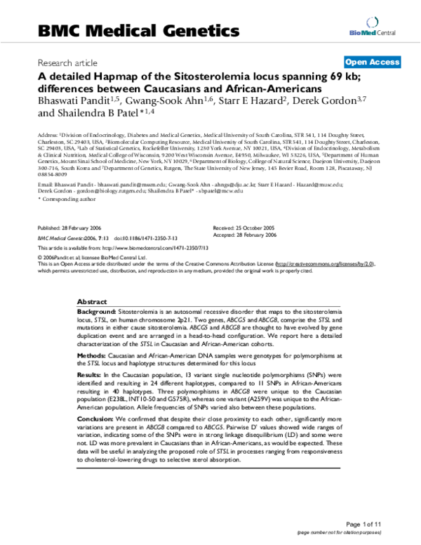 (PDF) A detailed Hapmap of the Sitosterolemia locus spanning 69 kb ...
