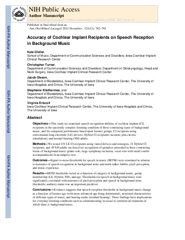 (PDF) Accuracy of Cochlear Implant Recipients on Speech Reception in ...